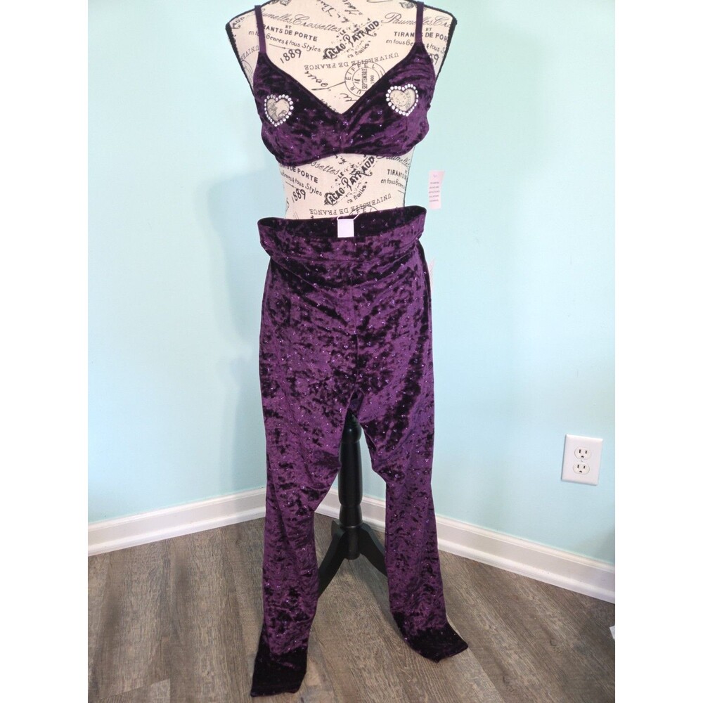 Savage X Fenty Rhianna Cut-out Bralette And Crotchless Legging M Dark Purple new